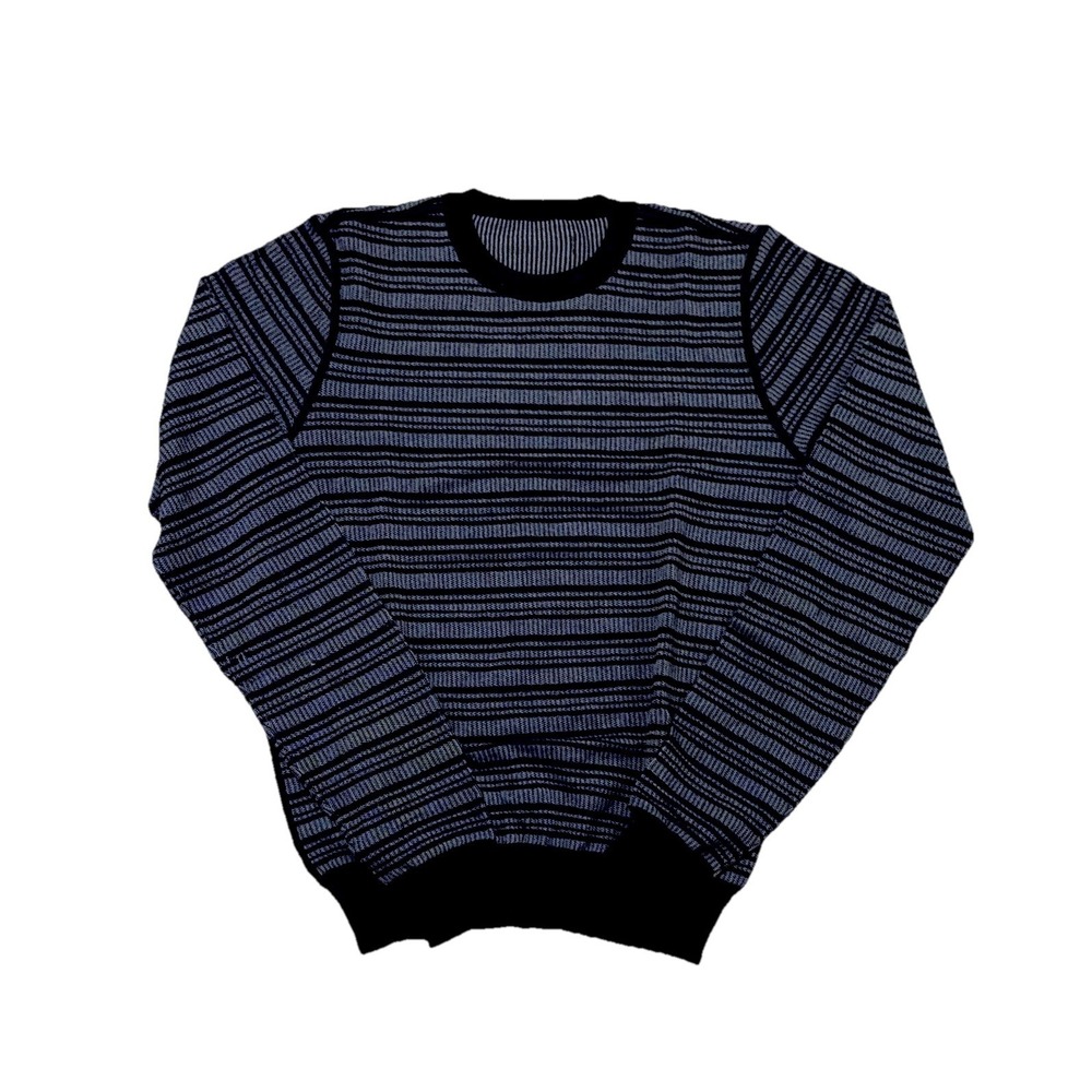 Prada Men's Wool Sweater Size 46 Navy Blue Gray Striped 100% Wool‎  NWT